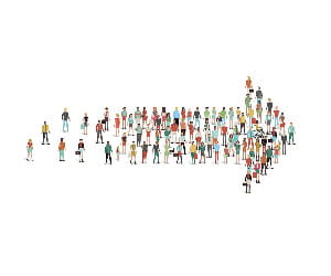Illustration concept: an arrow made up of figures of people.