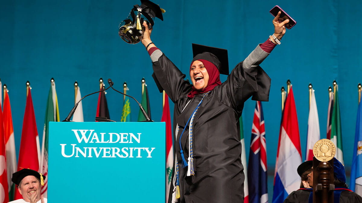 Decorated graduation caps are a Walden - Walden University